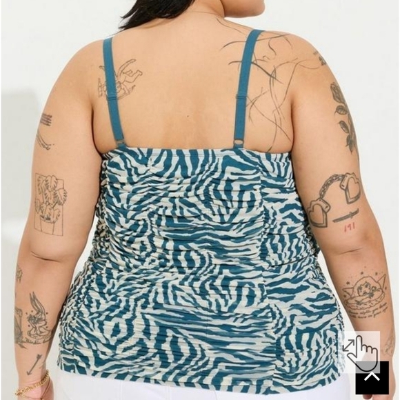 Torrid Stretch Mesh Cropped Shirred Cami Zebra White - Picture 3 of 3